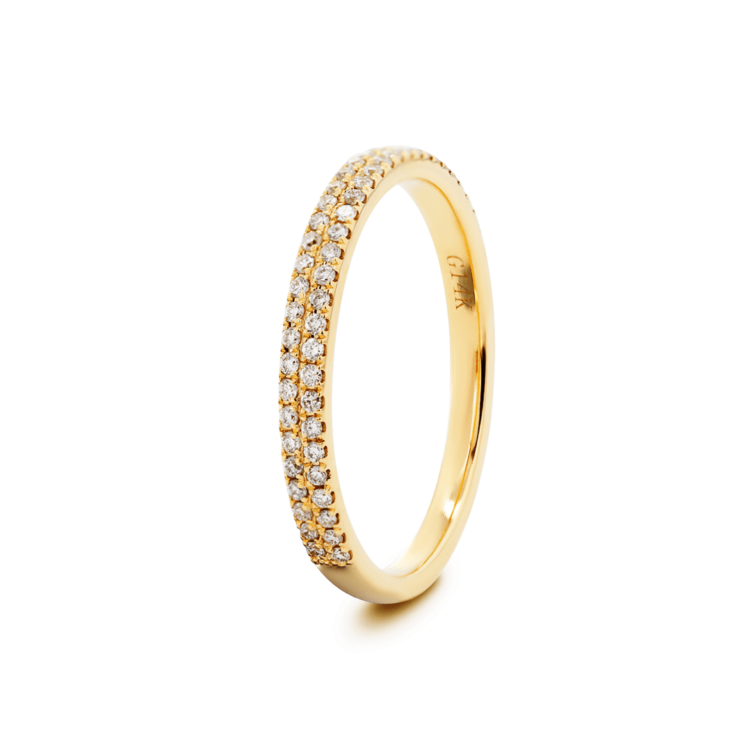 Old European Cut Lab Diamond Bezel Bridal Ring Set — Engagement Ring with Double - Row Pavé Half Eternity Wedding Band - FIORESE JEWELRY
