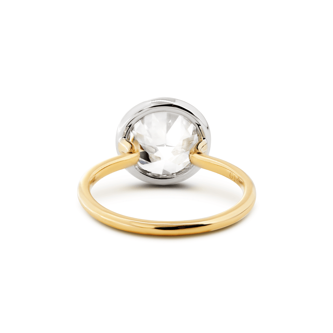 Old European Cut Lab Diamond Bezel Bridal Ring Set — Engagement Ring with Double - Row Pavé Half Eternity Wedding Band - FIORESE JEWELRY