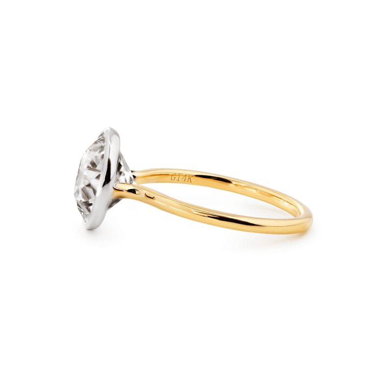 Old European Cut Lab Diamond Bezel Bridal Ring Set — Engagement Ring with Double - Row Pavé Half Eternity Wedding Band - FIORESE JEWELRY