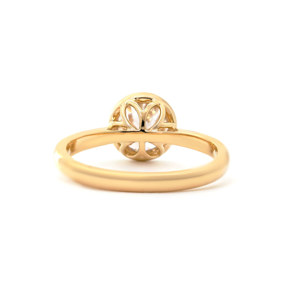 Old European-Cut Lab Diamond Bezel Solitaire Ring with Floral Basket - FIORESE JEWELRY