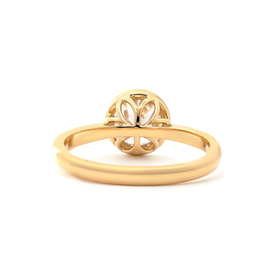 Old European-Cut Lab Diamond Bezel Solitaire Ring with Floral Basket - FIORESE JEWELRY