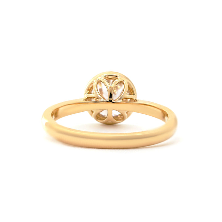 Old European-Cut Lab Diamond Bezel Solitaire Ring with Floral Basket - FIORESE JEWELRY