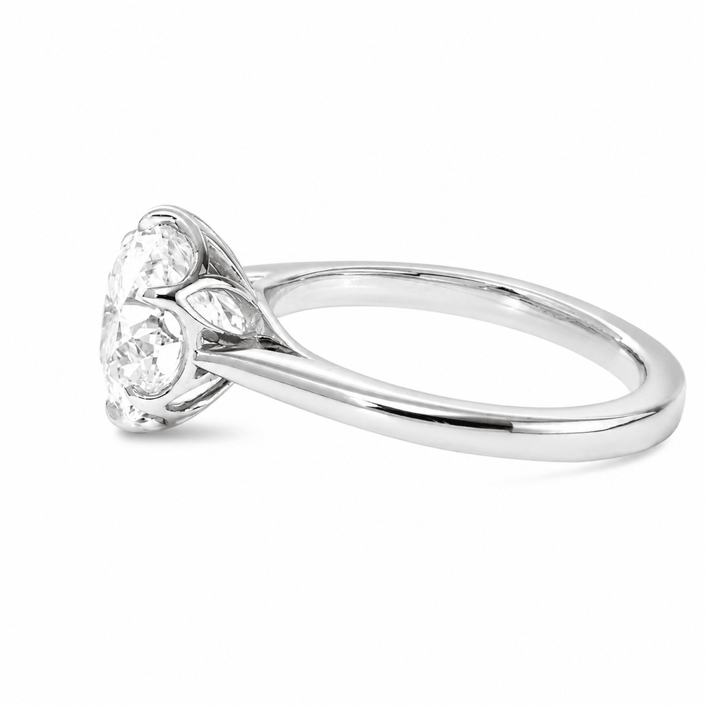 Old European Cut Lab Diamond Solitaire Ring with Floral Basket Setting - FIORESE JEWELRY