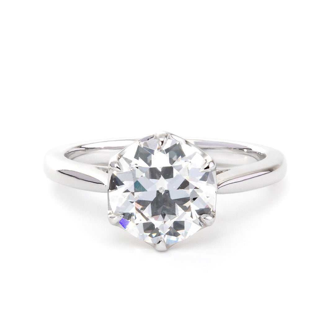 Old European Cut Lab Diamond Solitaire Ring with Floral Basket Setting - FIORESE JEWELRY