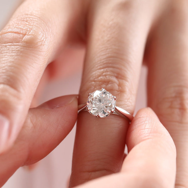 Old European Cut Lab Diamond Solitaire Ring with Floral Basket Setting - FIORESE JEWELRY