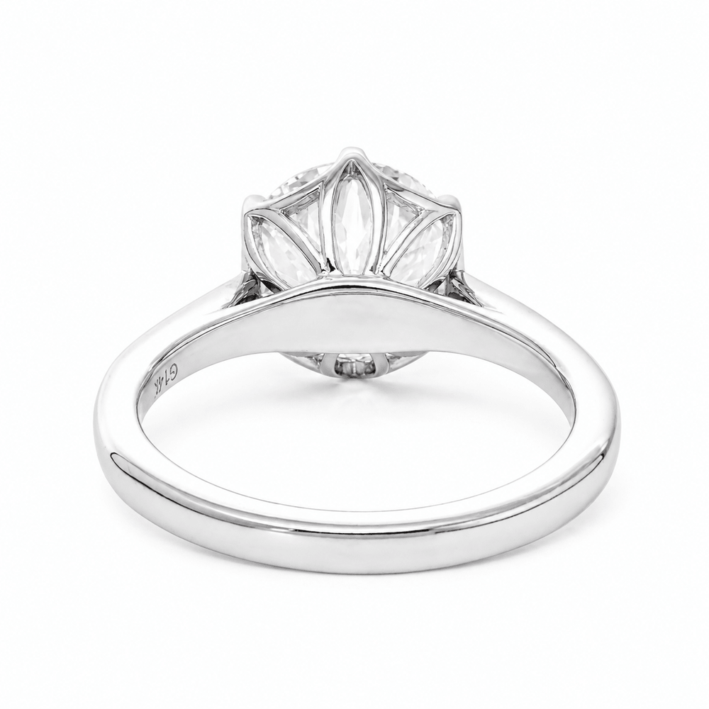 Old European Cut Lab Diamond Solitaire Ring with Floral Basket Setting - FIORESE JEWELRY