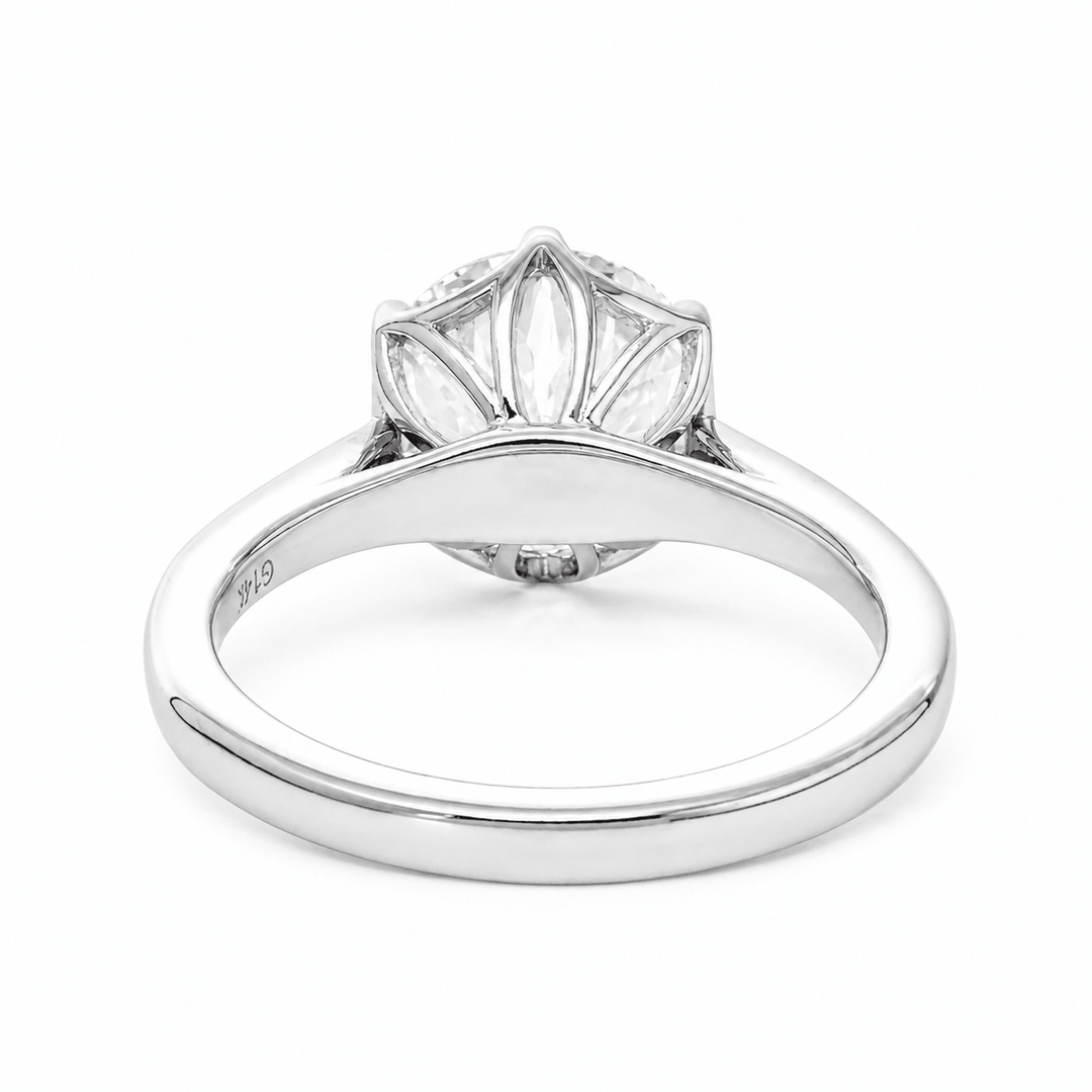 Old European Cut Lab Diamond Solitaire Ring with Floral Basket Setting - FIORESE JEWELRY