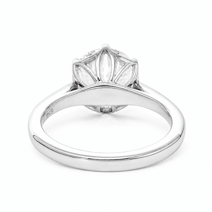 Old European Cut Lab Diamond Solitaire Ring with Floral Basket Setting - FIORESE JEWELRY