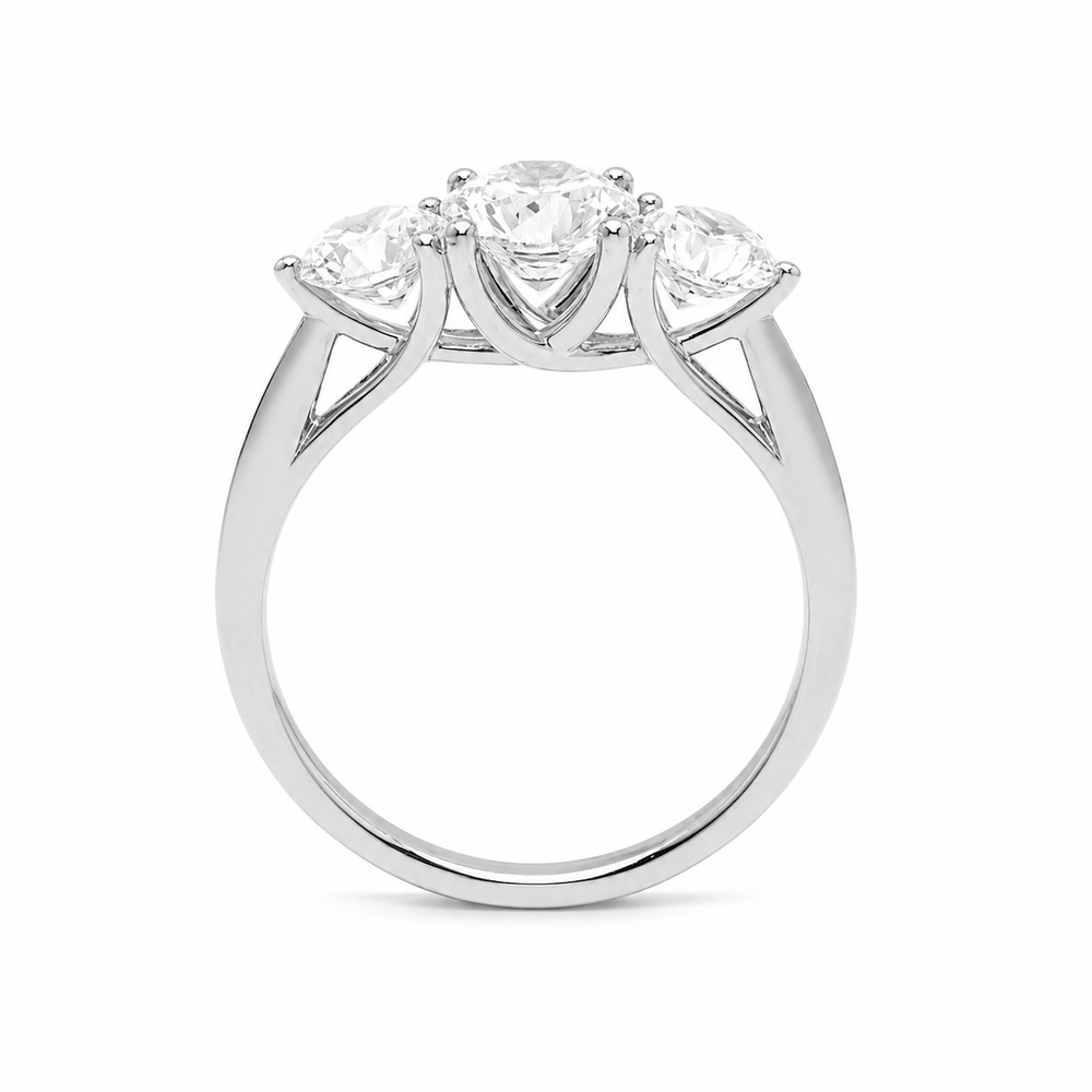 Old European - Cut Lab Diamond Three - Stone Ring with Cathedral Setting - FIORESE JEWELRY