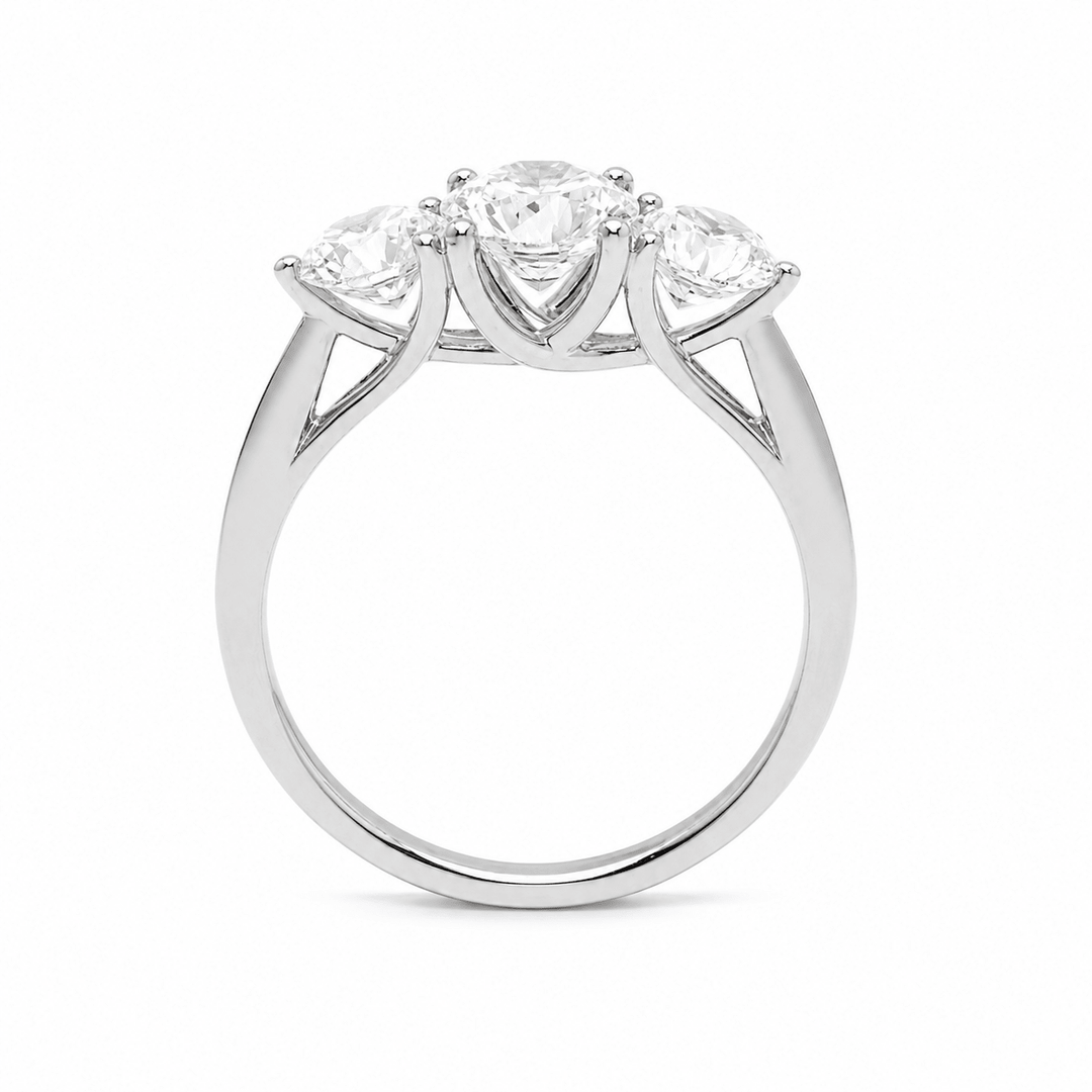 Old European - Cut Lab Diamond Three - Stone Ring with Cathedral Setting - FIORESE JEWELRY