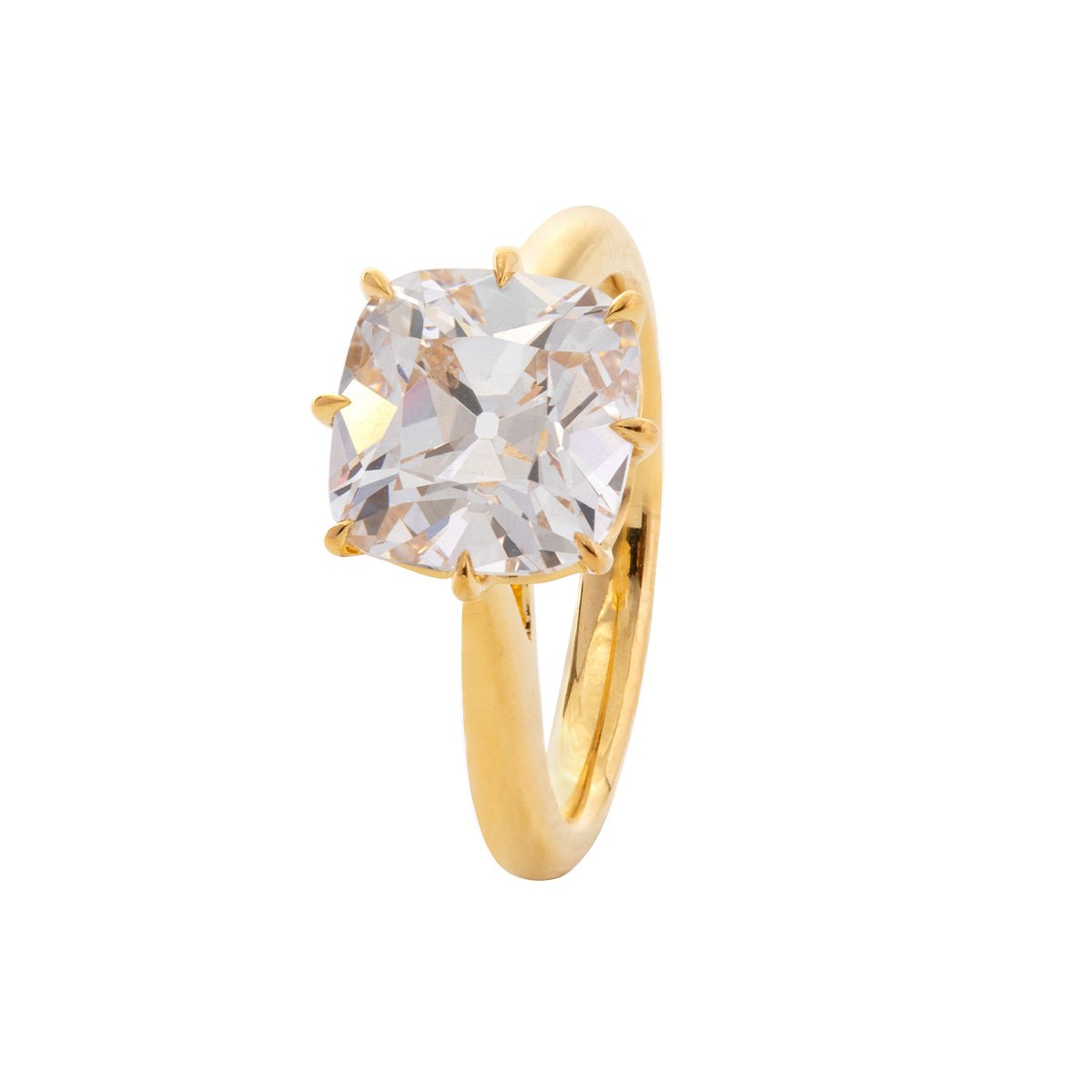14k Yellow Gold 2.5ct Old Mine Cut Cushion Lab Diamond 8 Prongs Basket Solitaire Ring - FIORESE JEWELRY