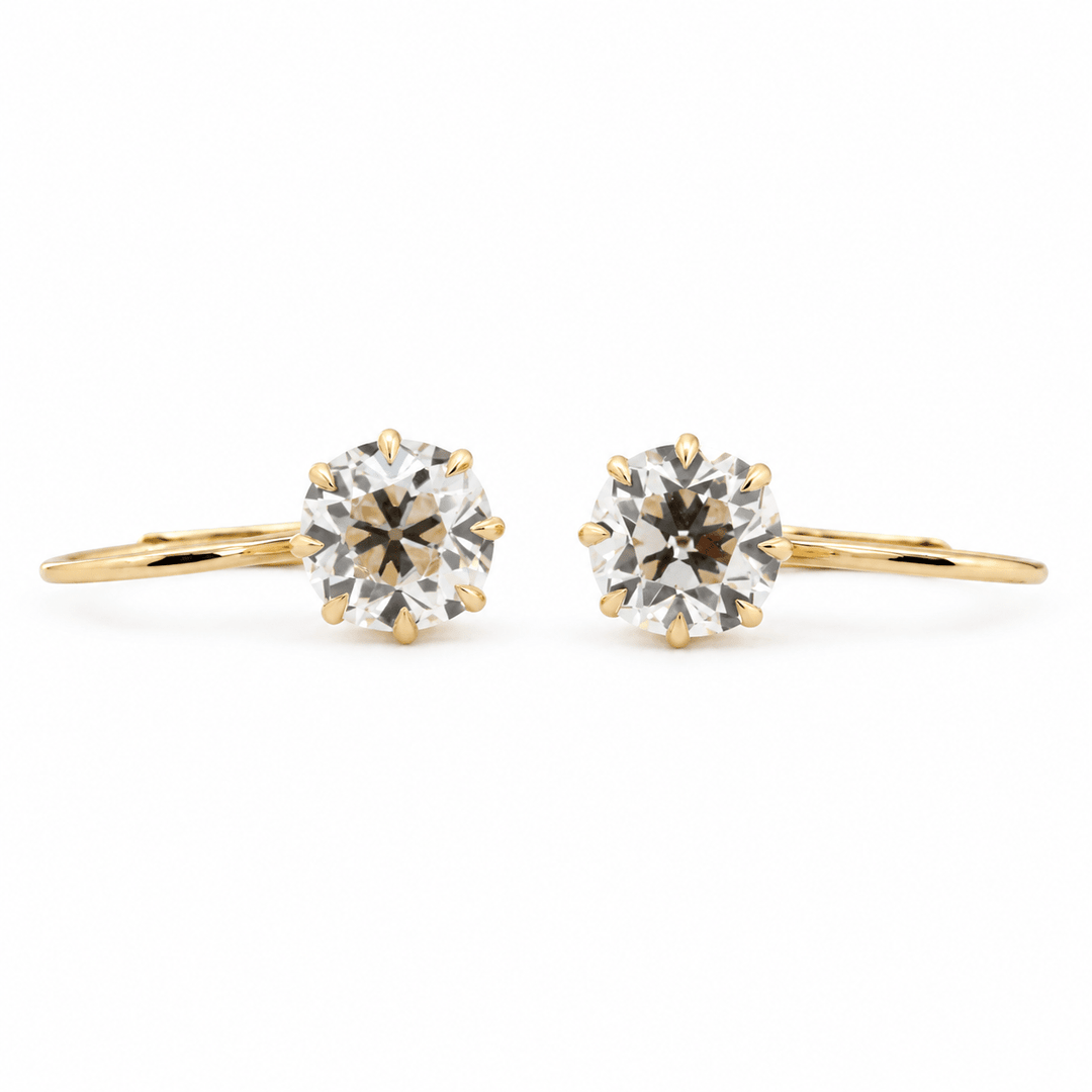 Old Mine Cut Diamond Crown Leverback Drop Earrings - FIORESE JEWELRY