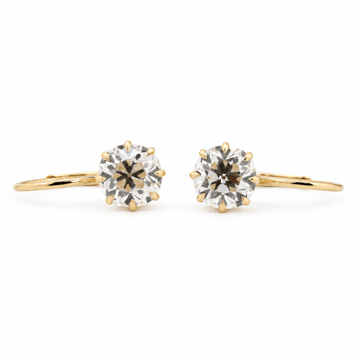 Old Mine Cut Diamond Crown Leverback Drop Earrings - FIORESE JEWELRY