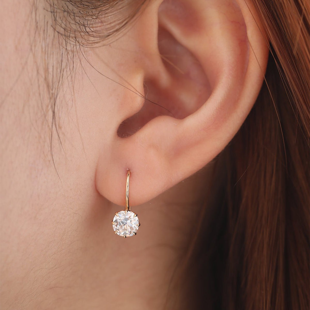 Old Mine Cut Diamond Crown Leverback Drop Earrings - FIORESE JEWELRY