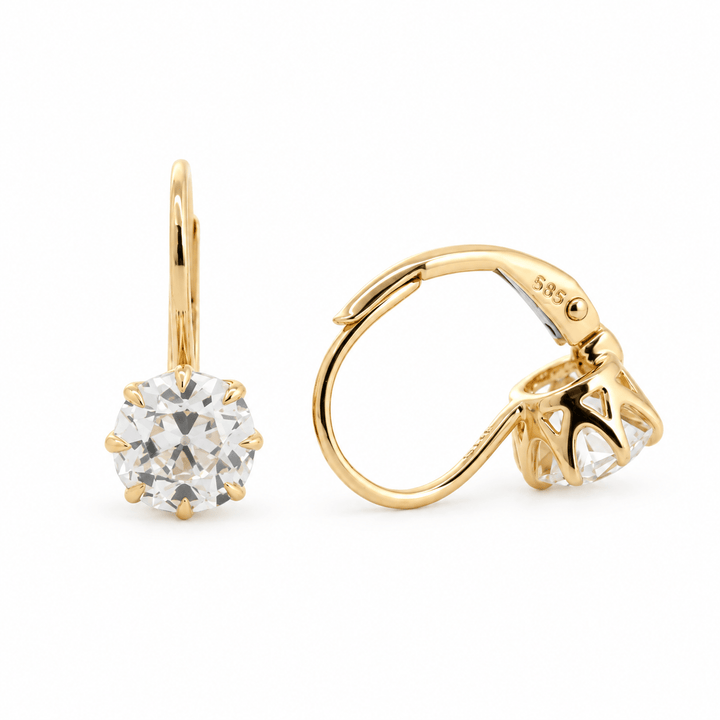 Old Mine Cut Diamond Crown Leverback Drop Earrings - FIORESE JEWELRY