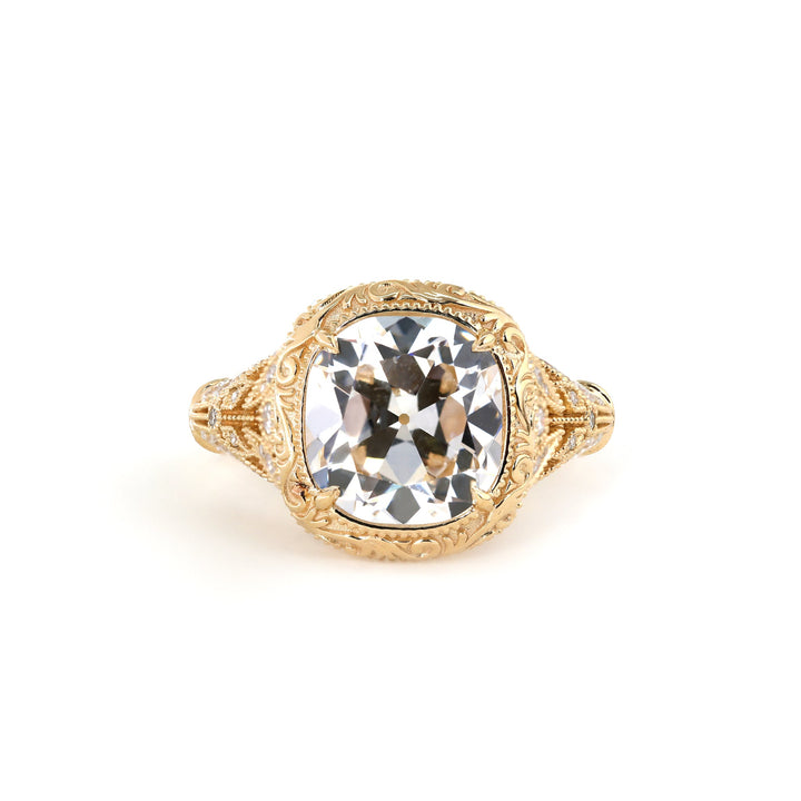 Old Mine-Cut Lab Diamond Antique-Inspired Ring with Pavé Diamond Accents - FIORESE JEWELRY