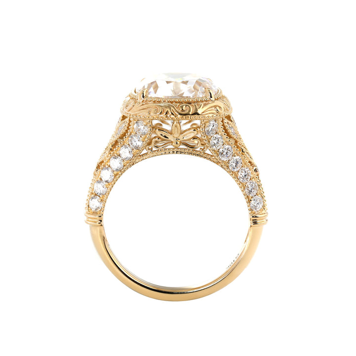 Old Mine-Cut Lab Diamond Antique-Inspired Ring with Pavé Diamond Accents - FIORESE JEWELRY