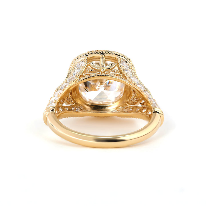 Old Mine-Cut Lab Diamond Antique-Inspired Ring with Pavé Diamond Accents - FIORESE JEWELRY