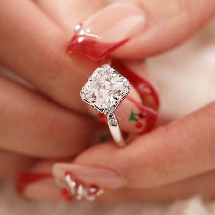 Old Mine-Cut Lab Diamond Ring with Buckle-Inspired Shank Design - FIORESE JEWELRY
