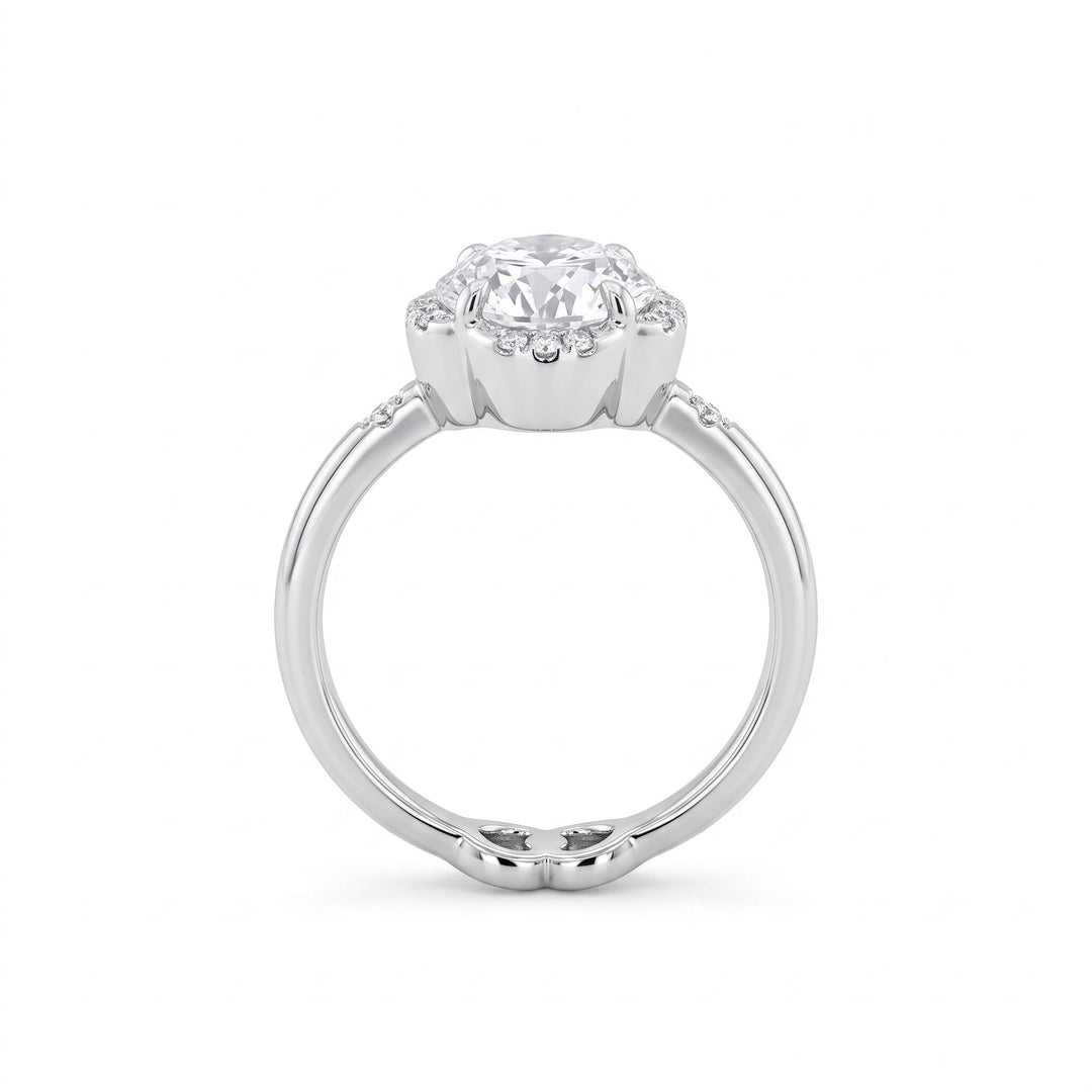 Old Mine-Cut Lab Diamond Ring with Buckle-Inspired Shank Design - FIORESE JEWELRY