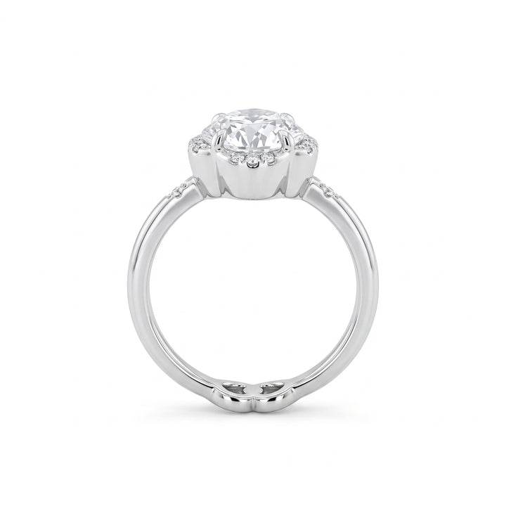 Old Mine-Cut Lab Diamond Ring with Buckle-Inspired Shank Design - FIORESE JEWELRY
