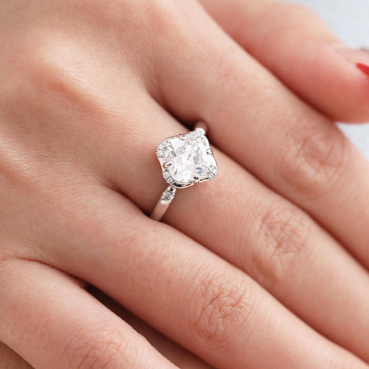 Old Mine-Cut Lab Diamond Ring with Buckle-Inspired Shank Design - FIORESE JEWELRY