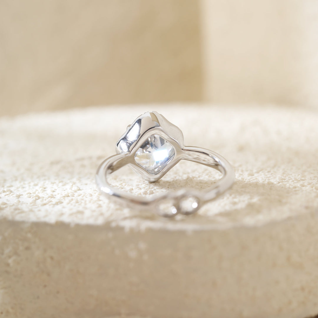 Old Mine-Cut Lab Diamond Ring with Buckle-Inspired Shank Design - FIORESE JEWELRY
