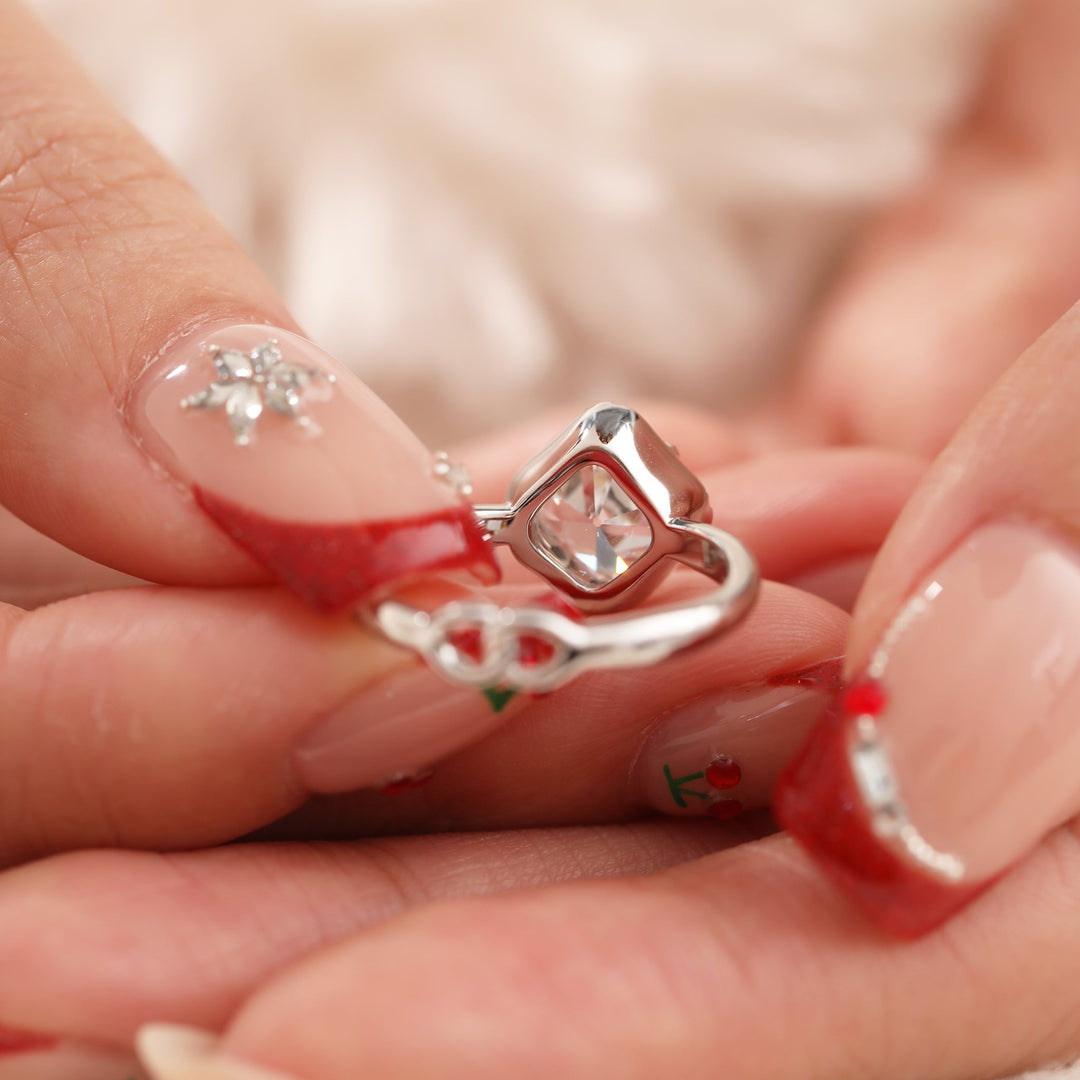 Old Mine-Cut Lab Diamond Ring with Buckle-Inspired Shank Design - FIORESE JEWELRY