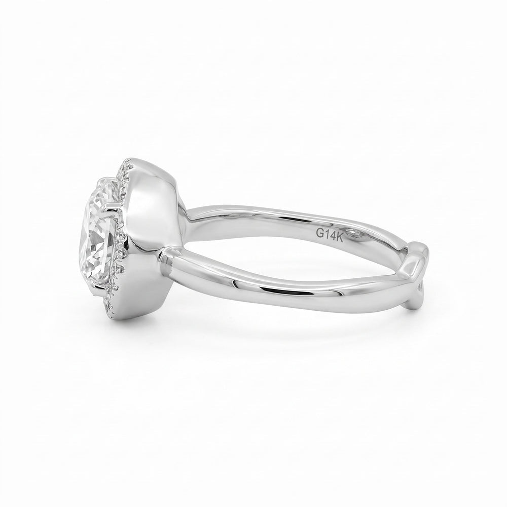 Old Mine-Cut Lab Diamond Ring with Buckle-Inspired Shank Design - FIORESE JEWELRY