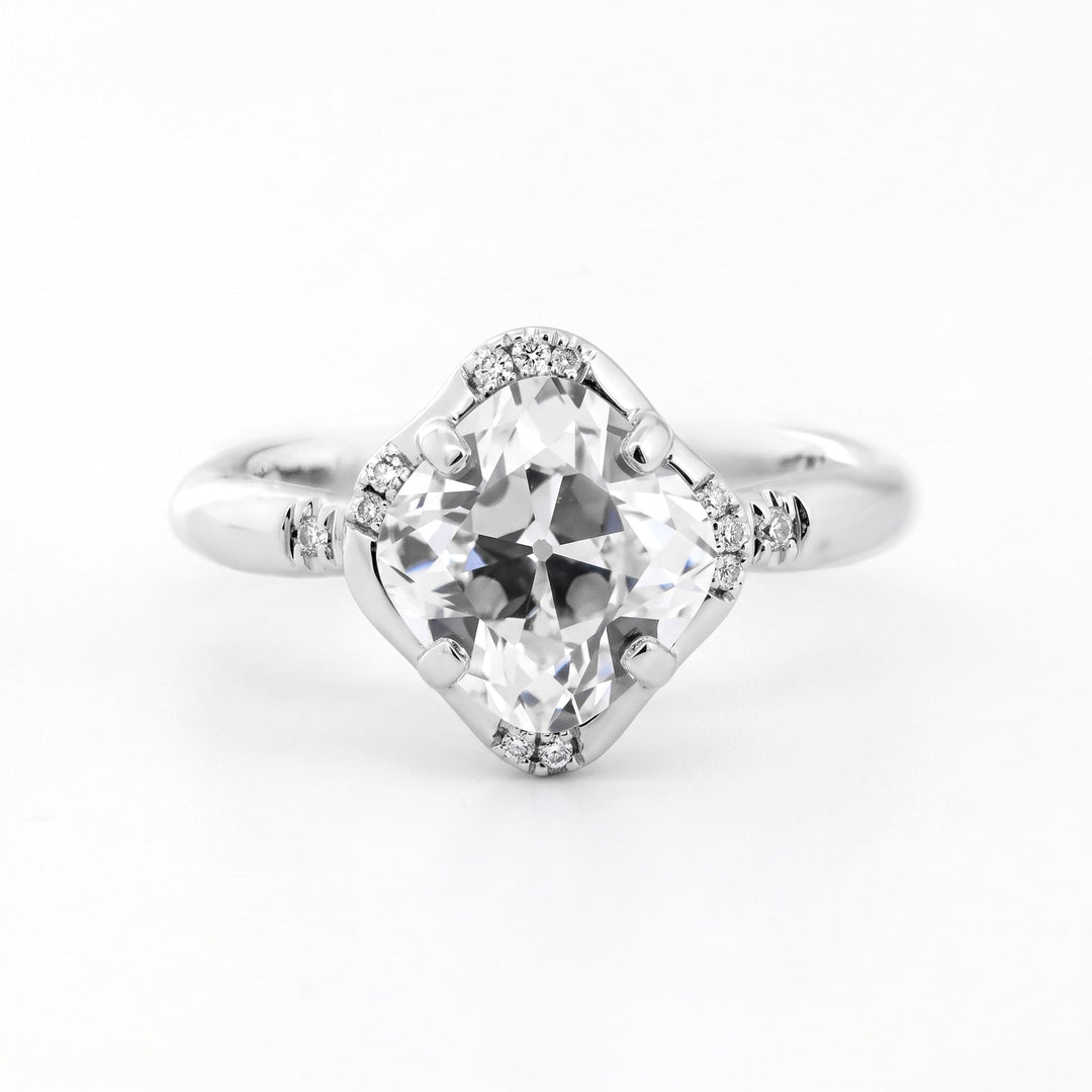 Old Mine-Cut Lab Diamond Ring with Buckle-Inspired Shank Design - FIORESE JEWELRY