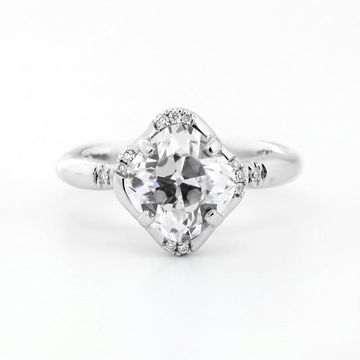 Old Mine-Cut Lab Diamond Ring with Buckle-Inspired Shank Design - FIORESE JEWELRY