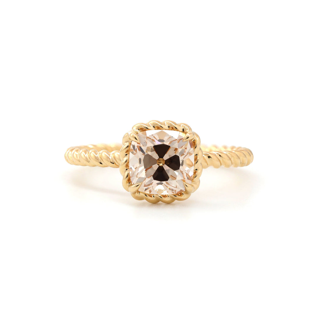 Old Mine-Cut Lab Diamond Solitaire Ring with Twisted Rope Gallery - FIORESE JEWELRY