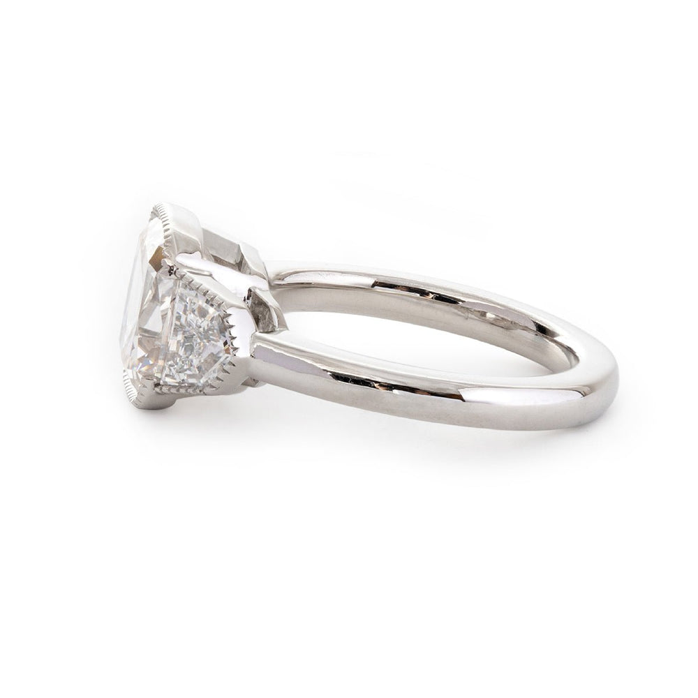 Old Mine - Cut Lab Diamond Three - Stone Ring with Cadillac Side Stones - FIORESE JEWELRY