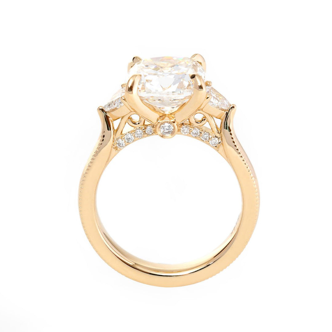 Old Mine - Cut Lab Diamond Three - Stone Ring with Trillion Side Stones - FIORESE JEWELRY