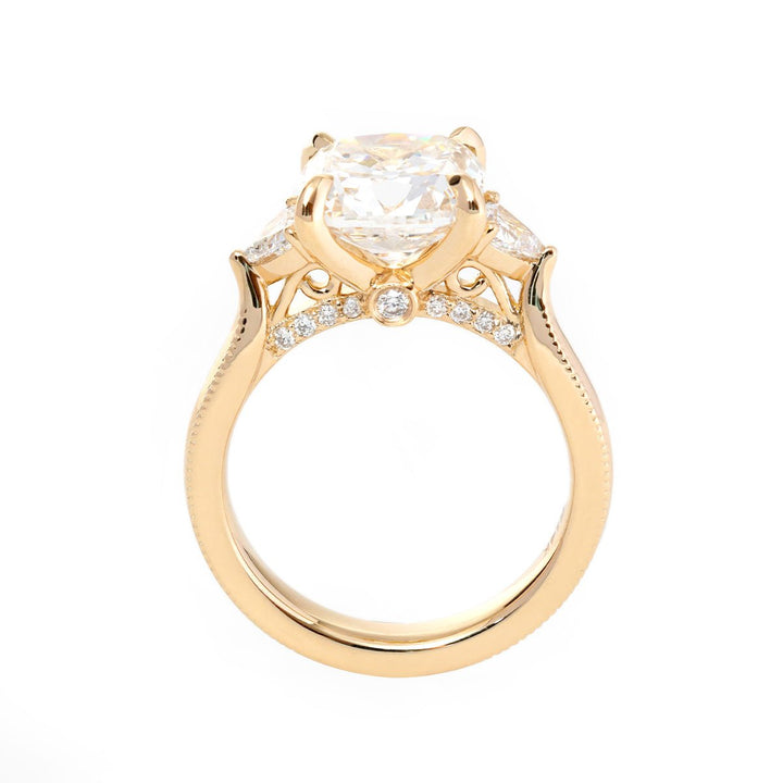 Old Mine - Cut Lab Diamond Three - Stone Ring with Trillion Side Stones - FIORESE JEWELRY