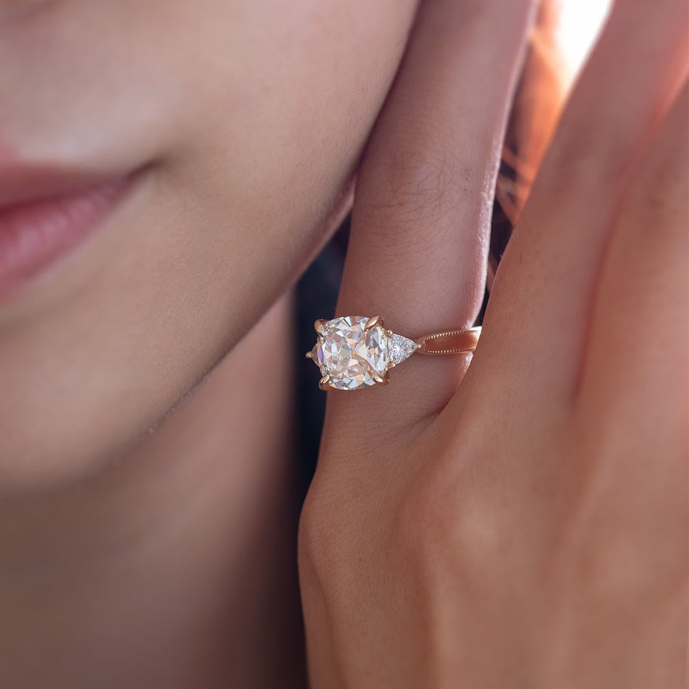 Old Mine - Cut Lab Diamond Three - Stone Ring with Trillion Side Stones - FIORESE JEWELRY