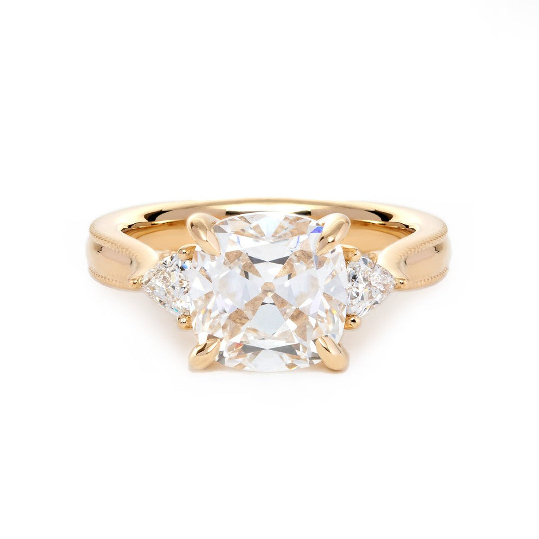Old Mine - Cut Lab Diamond Three - Stone Ring with Trillion Side Stones - FIORESE JEWELRY