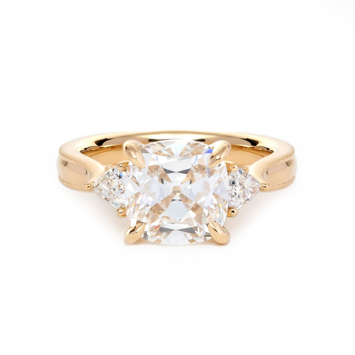 Old Mine - Cut Lab Diamond Three - Stone Ring with Trillion Side Stones - FIORESE JEWELRY