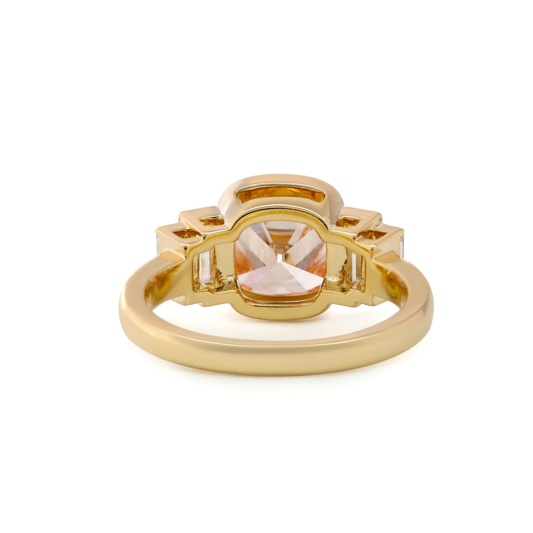 Old Mine - Cut Light Pink Lab Diamond Five - Stone Ring with Bezel Setting and Half - Bezel Baguette Lab Diamond Side Stones - FIORESE JEWELRY