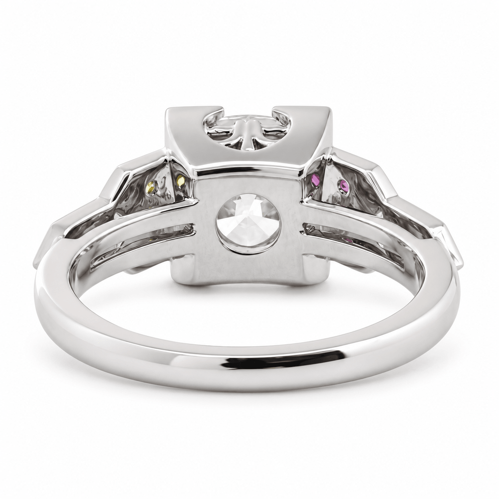 OMC Diamond Millegrain Ring with Fancy Color Gem Side Stones - FIORESE JEWELRY