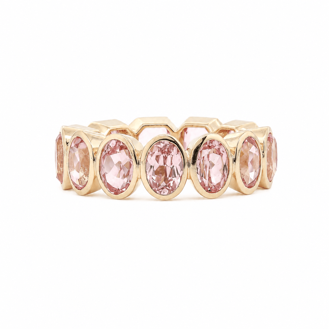 Oval- and Asscher-Cut Sakura Pink Lab Sapphire Bezel Eternity Ring - FIORESE JEWELRY
