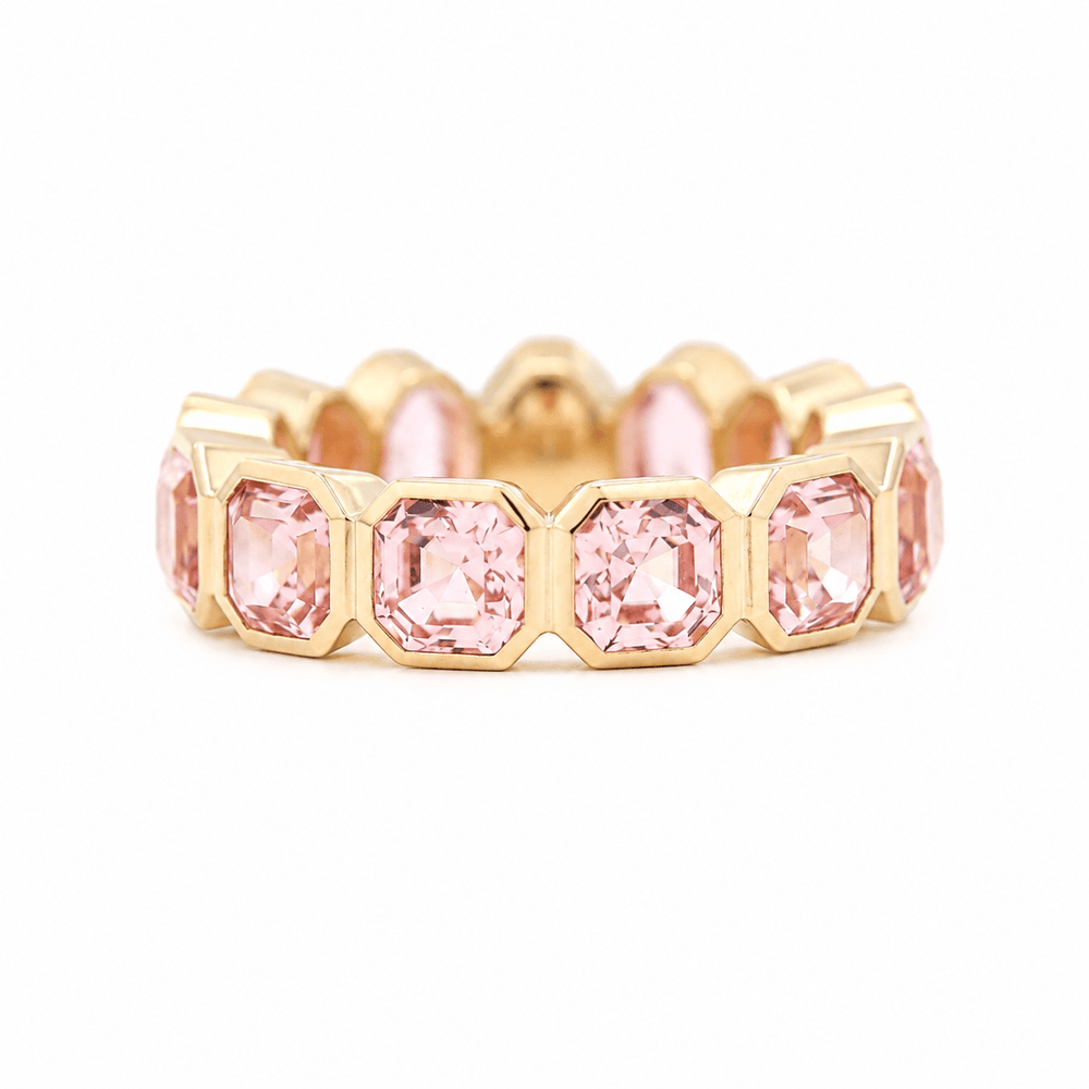 Oval- and Asscher-Cut Sakura Pink Lab Sapphire Bezel Eternity Ring - FIORESE JEWELRY