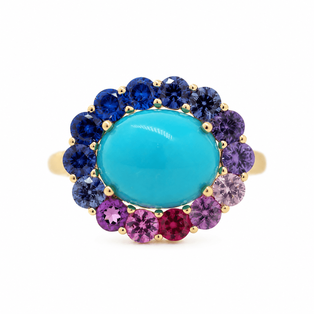 Oval Cabochon Natural Turquoise Cocktail Ring - FIORESE JEWELRY
