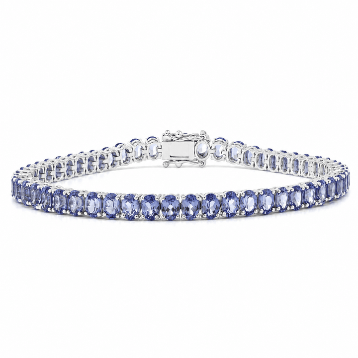 Oval Cornflower Blue Lab Sapphire Tennis Bracelet with 4-Prong Basket - FIORESE JEWELRY