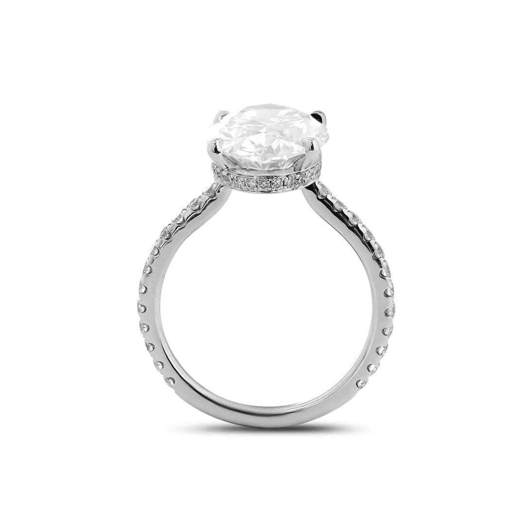 Oval Cut Lab Diamond 4 - Claw Hidden Halo Cathedral Bridal Set — Engagement Ring with U - Shaped Pavé Eternity Band - FIORESE JEWELRY