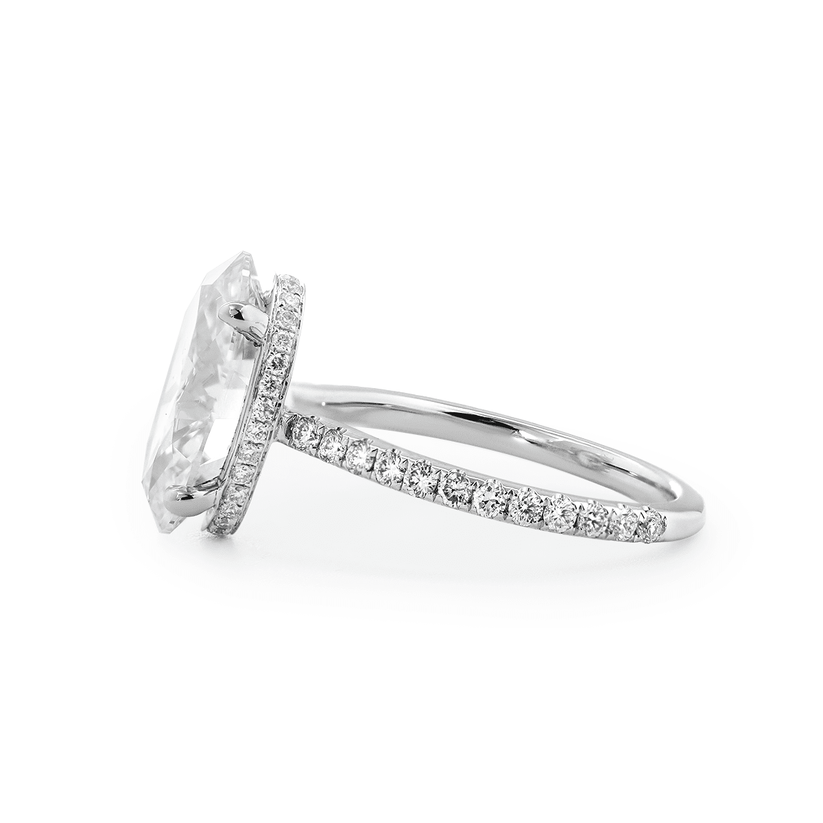 Oval Cut Lab Diamond 4-Claw Hidden Halo Cathedral Bridal Set — Engagement Ring with U-Shaped Pavé Eternity Band