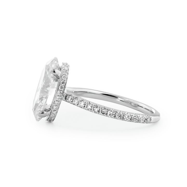 Oval Cut Lab Diamond 4 - Claw Hidden Halo Cathedral Bridal Set — Engagement Ring with U - Shaped Pavé Eternity Band - FIORESE JEWELRY