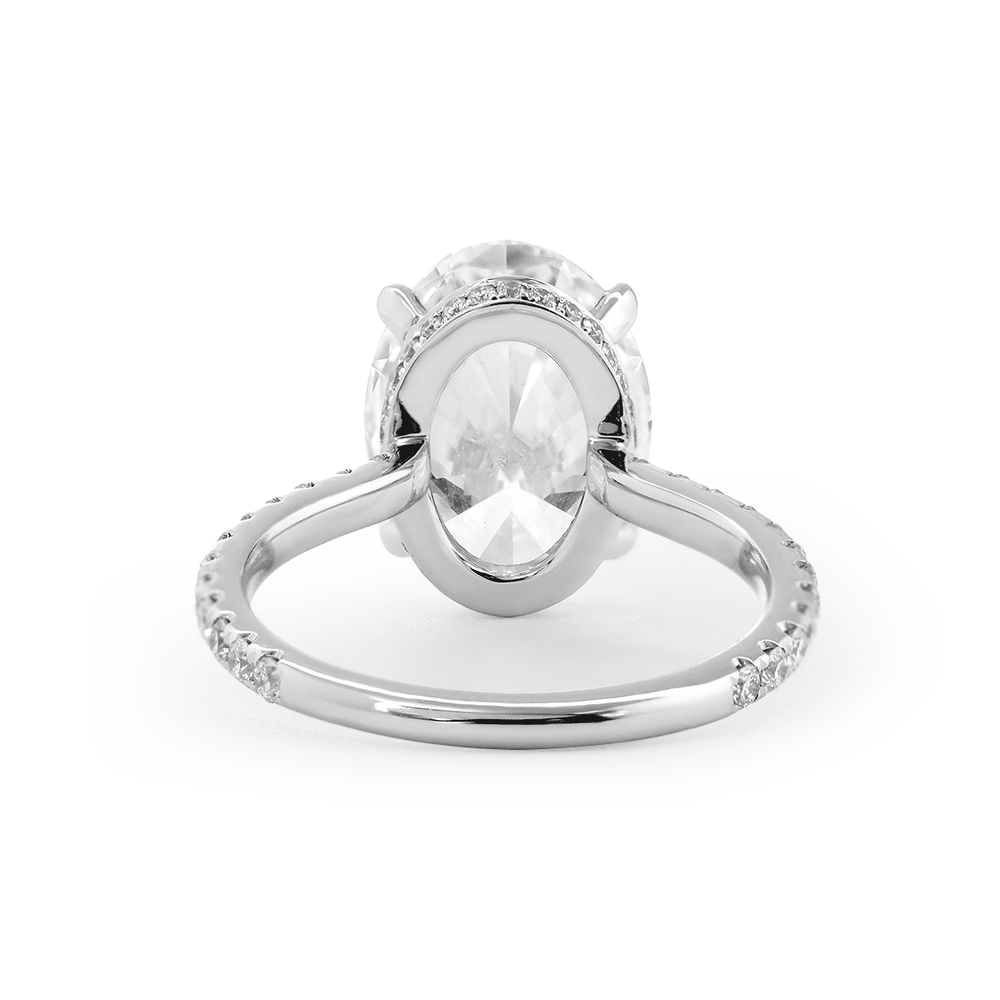 Oval Cut Lab Diamond 4 - Claw Hidden Halo Cathedral Bridal Set — Engagement Ring with U - Shaped Pavé Eternity Band - FIORESE JEWELRY