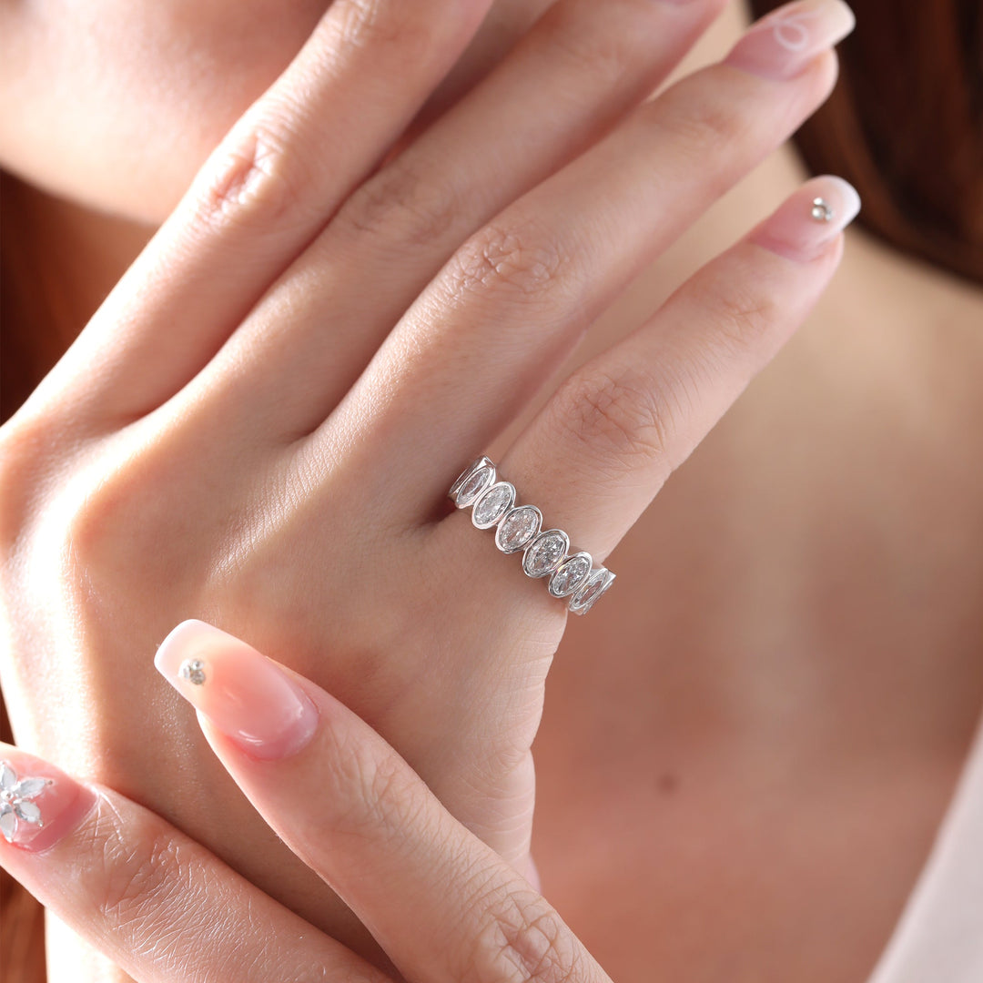 Oval - Cut Lab Diamond Bezel 2/3 Eternity Ring - FIORESE JEWELRY
