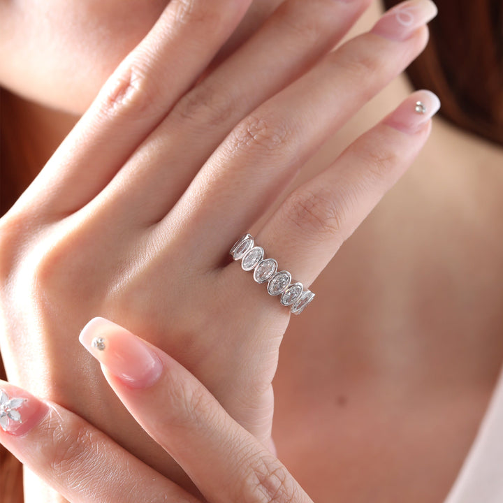 Oval - Cut Lab Diamond Bezel 2/3 Eternity Ring - FIORESE JEWELRY